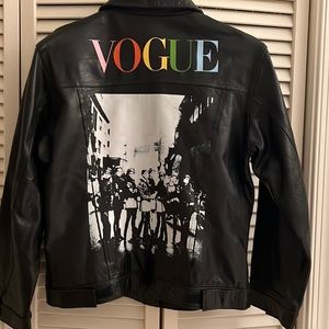Gap leather jacket with screen print Vogue I’m back of the jacket